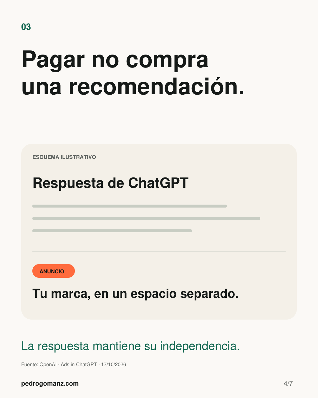 Infografía que diferencia un anuncio de una recomendación de ChatGPT
